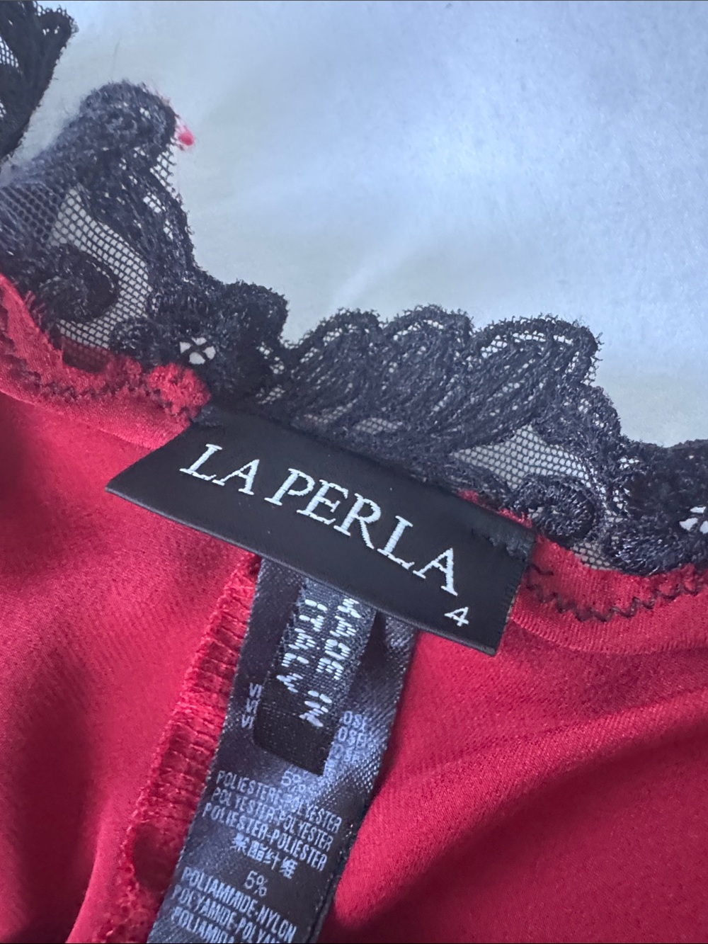 La Perla Red Chemise with Black Lace Trim - Picture 7 of 11